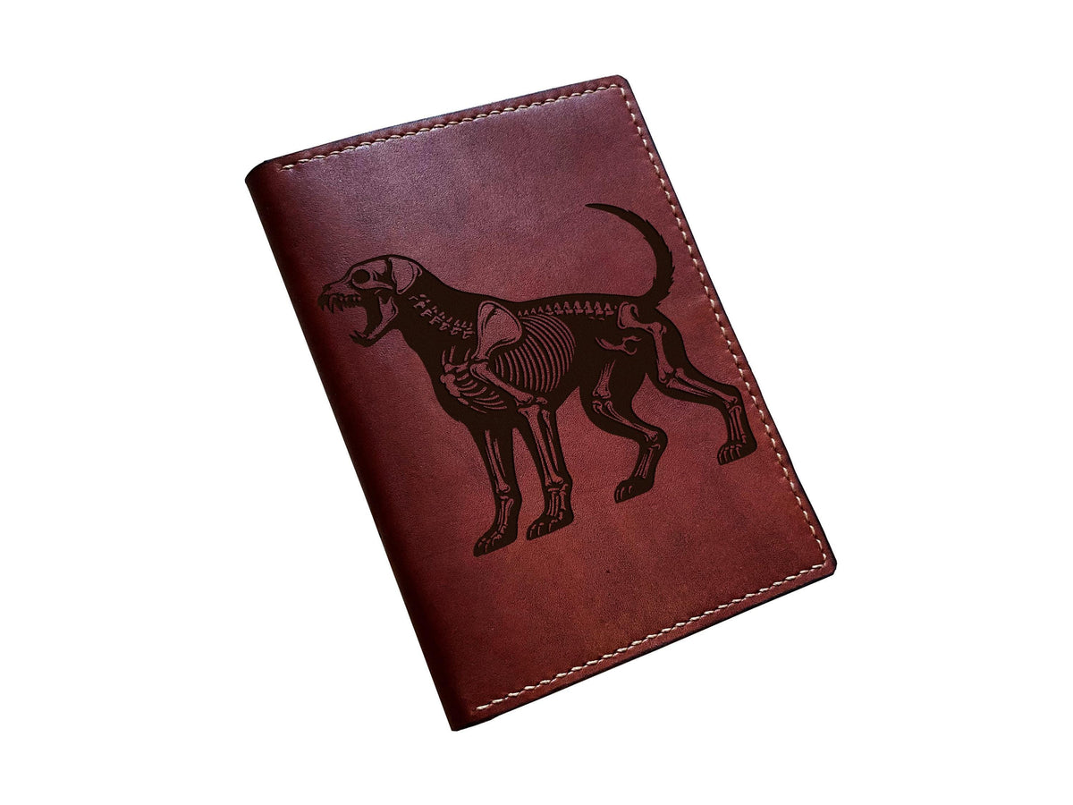 Dog skeleton engrave leather wallet, personalized gifts with name, pet lover custom present