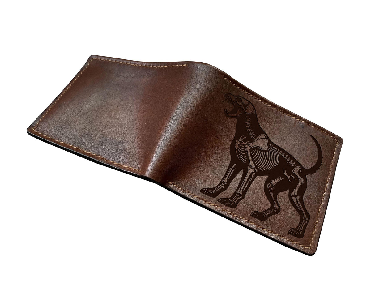 Dog skeleton engrave leather wallet, personalized gifts with name, pet lover custom present