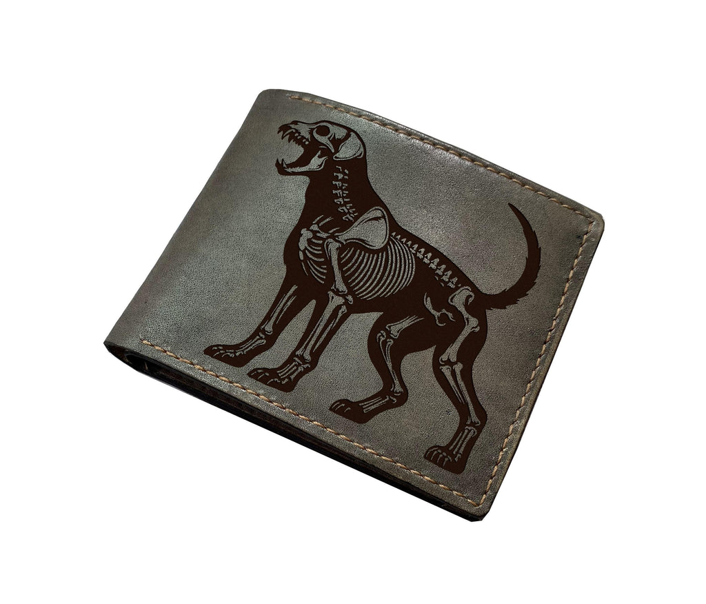 Dog skeleton engrave leather wallet, personalized gifts with name, pet lover custom present