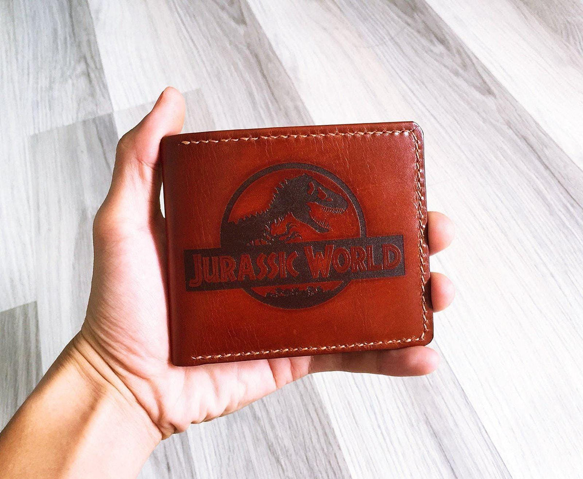 Personalized Jurassic World Leather Bifold Wallet: custom Dinosaur Gift