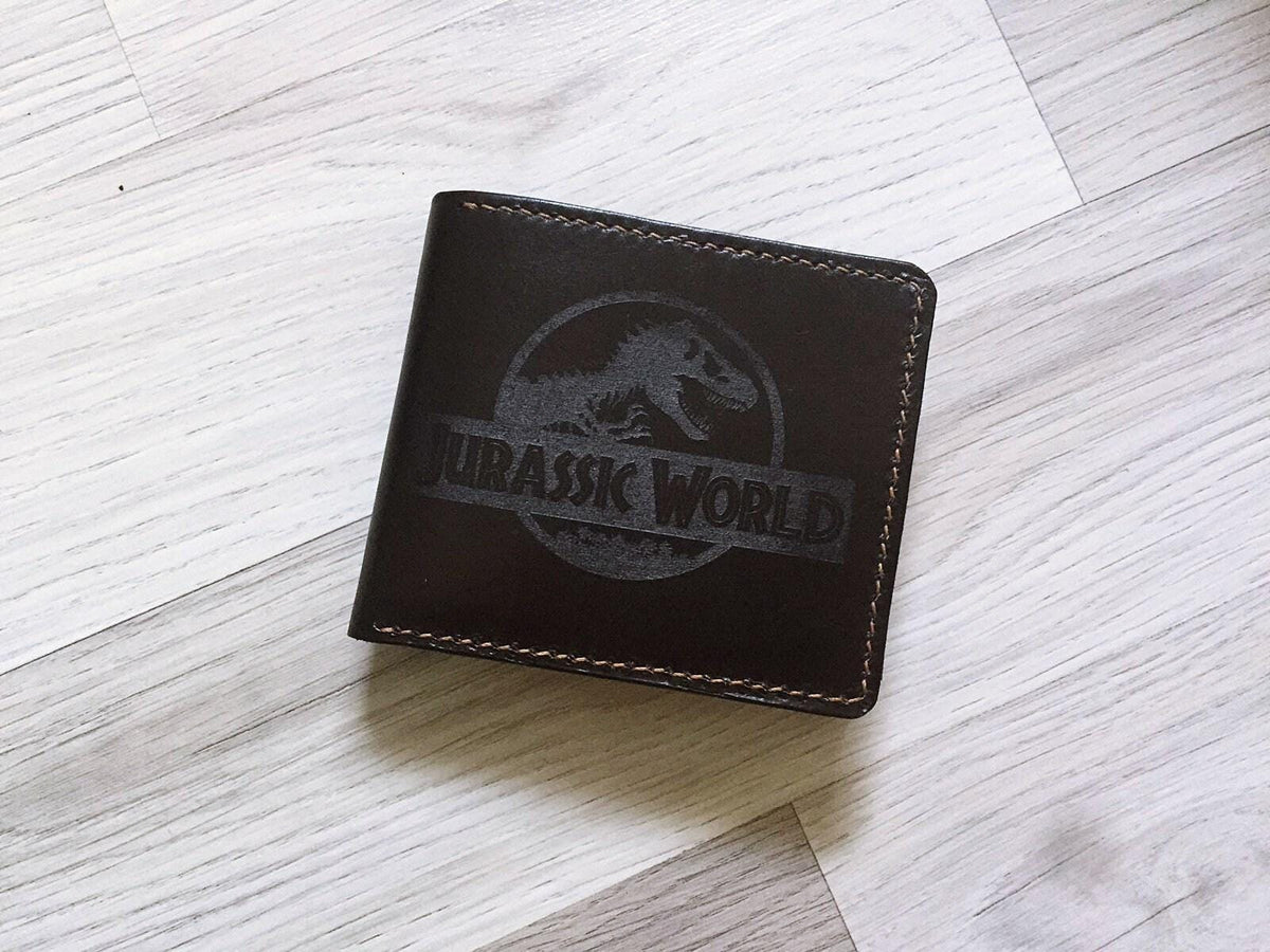 Personalized Jurassic World Leather Bifold Wallet: custom Dinosaur Gift