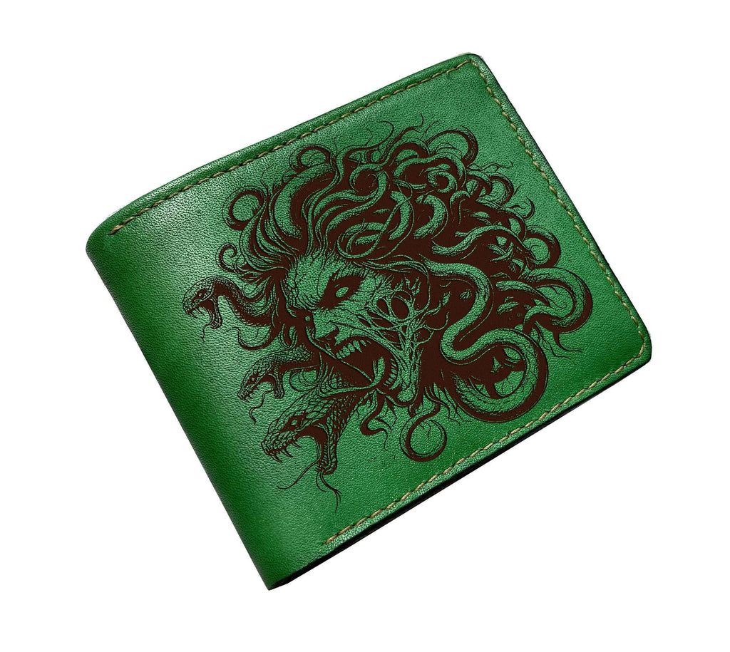 Medusa Leather Wallet, Greek Mythology, Custom Engraved Handmade Wallet