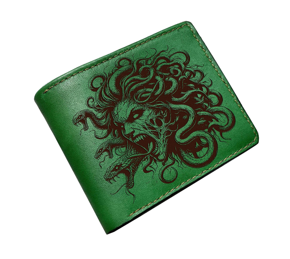 Medusa Leather Wallet, Greek Mythology, Custom Engraved Handmade Wallet