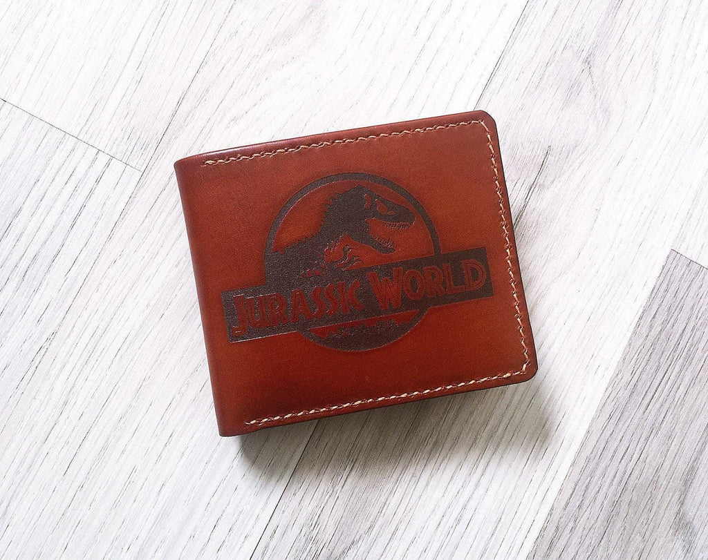 Personalized Jurassic World Leather Bifold Wallet: custom Dinosaur Gift
