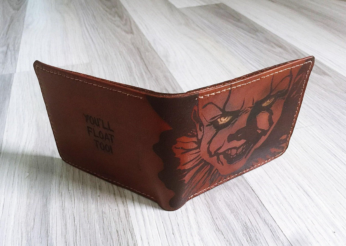 Personalized Pennywise Leather Bifold Wallet, Horror Movie Gift