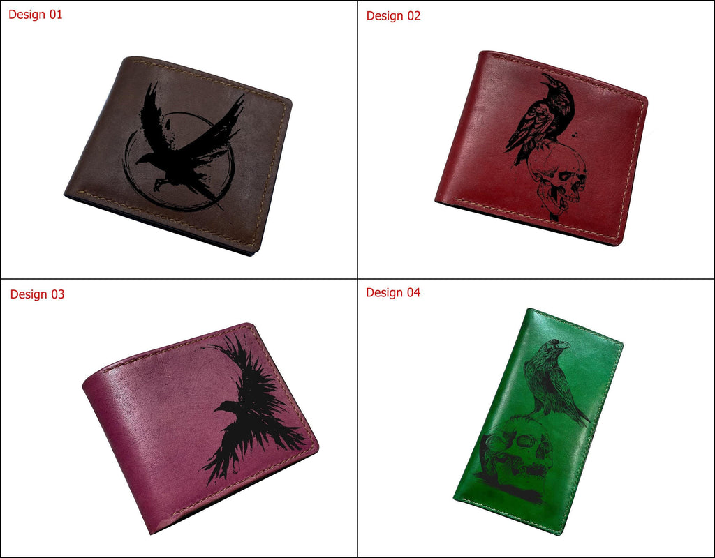 Personalized Leather Bifold Wallet: Raven Moon Art, Celtic Style
