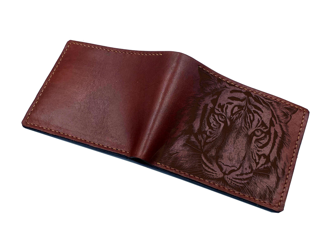 Tiger Drawing Leather Wallet, Handmade Veg-Tan, Minimalist Design