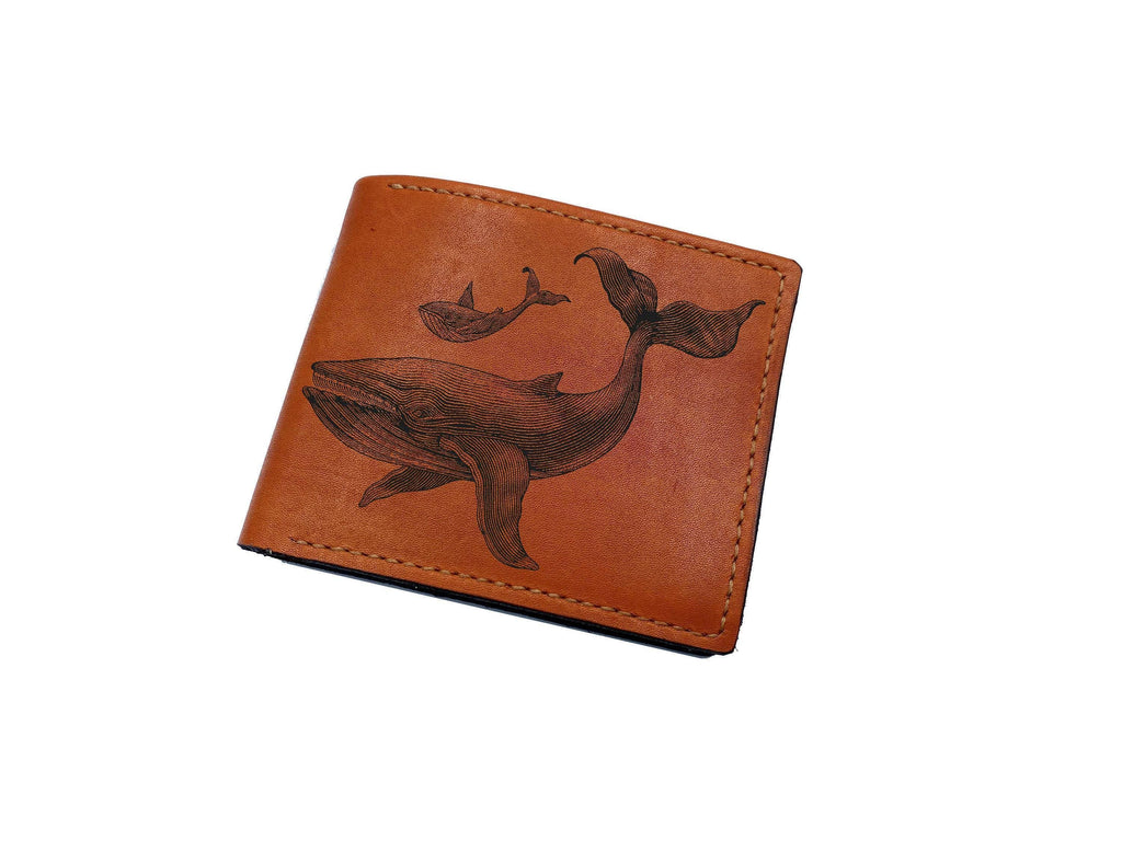 Handmade Leather Whale Wallet, Animal Art Gift for Him