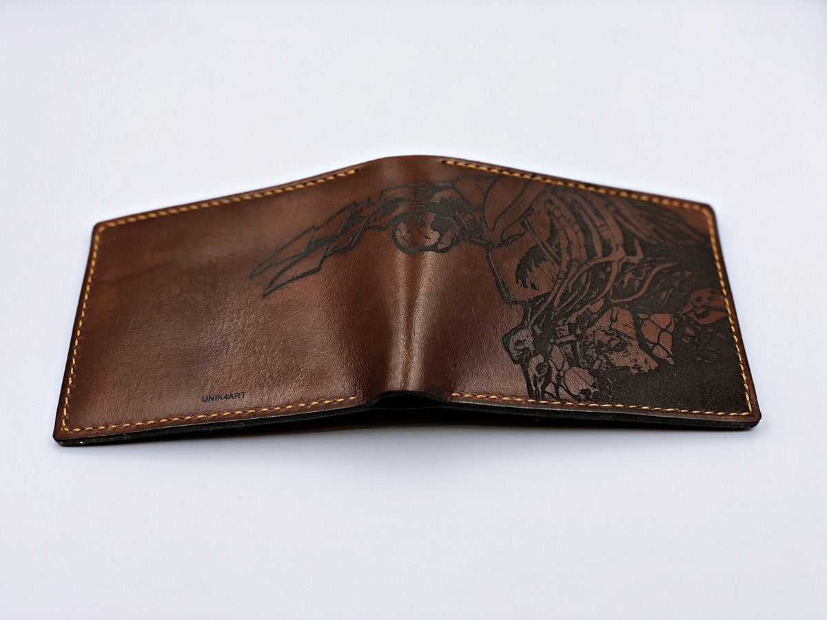 Personalized Predator Leather Wallet: Handmade Horror Movie Gift