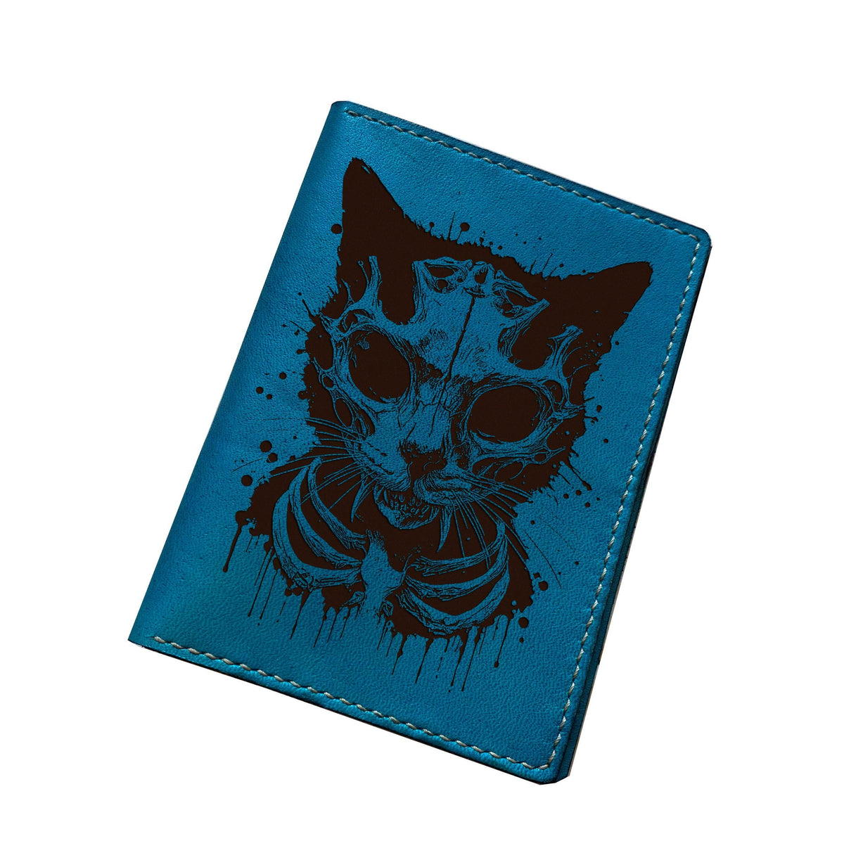 Customized cat skeleton leather wallet, pet engrave leather gift for dad, husband, boyfriend