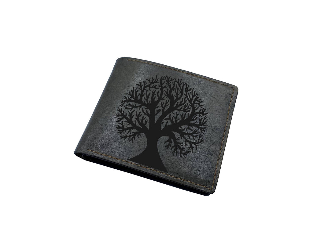 Handmade Leather Men's Wallet, Tree Forest Engraved, Personalized Gift