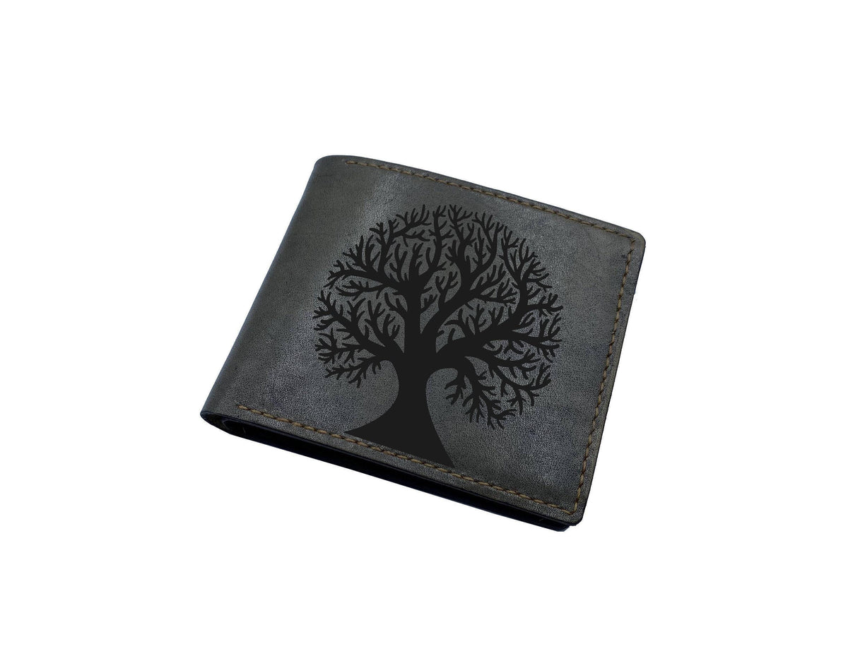 Handmade Leather Men's Wallet, Tree Forest Engraved, Personalized Gift