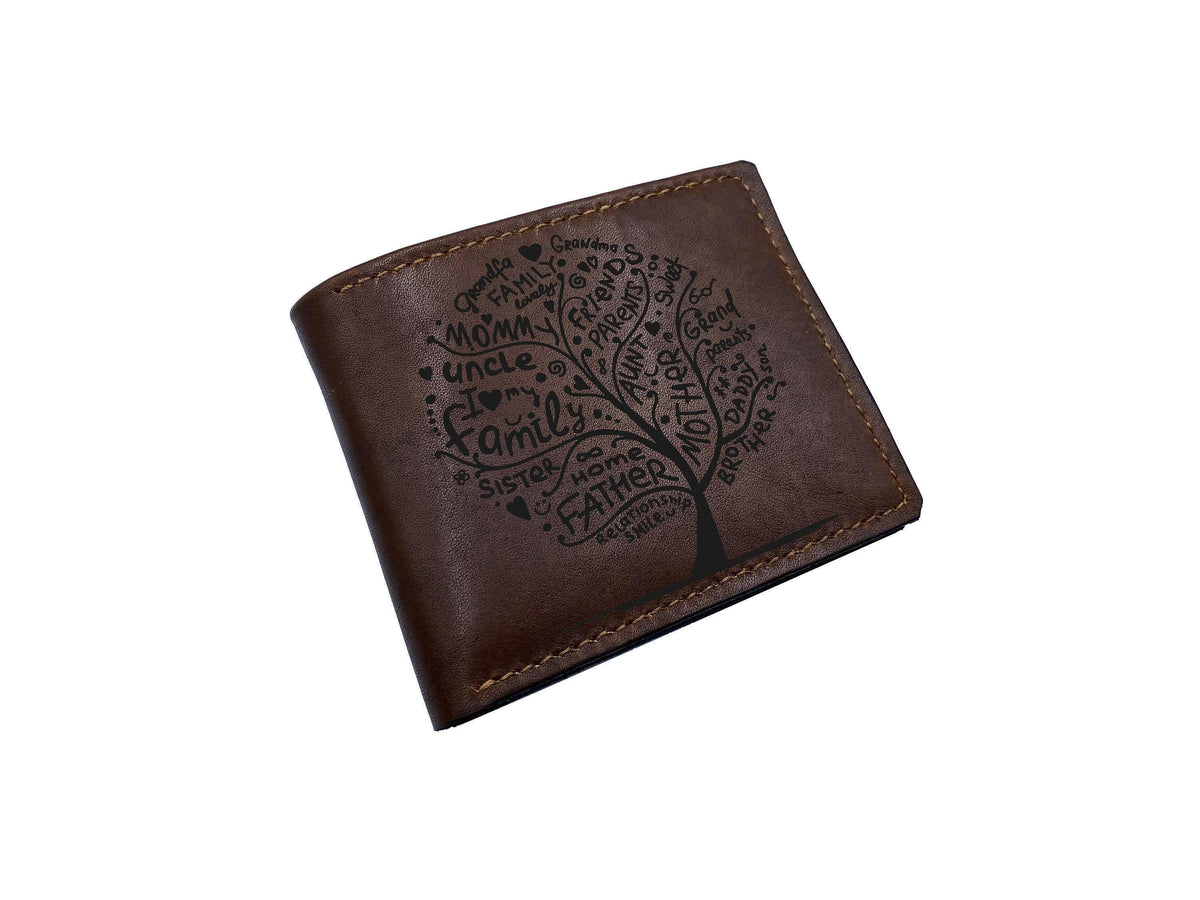 Handmade Leather Men's Wallet, Tree Forest Engraved, Personalized Gift
