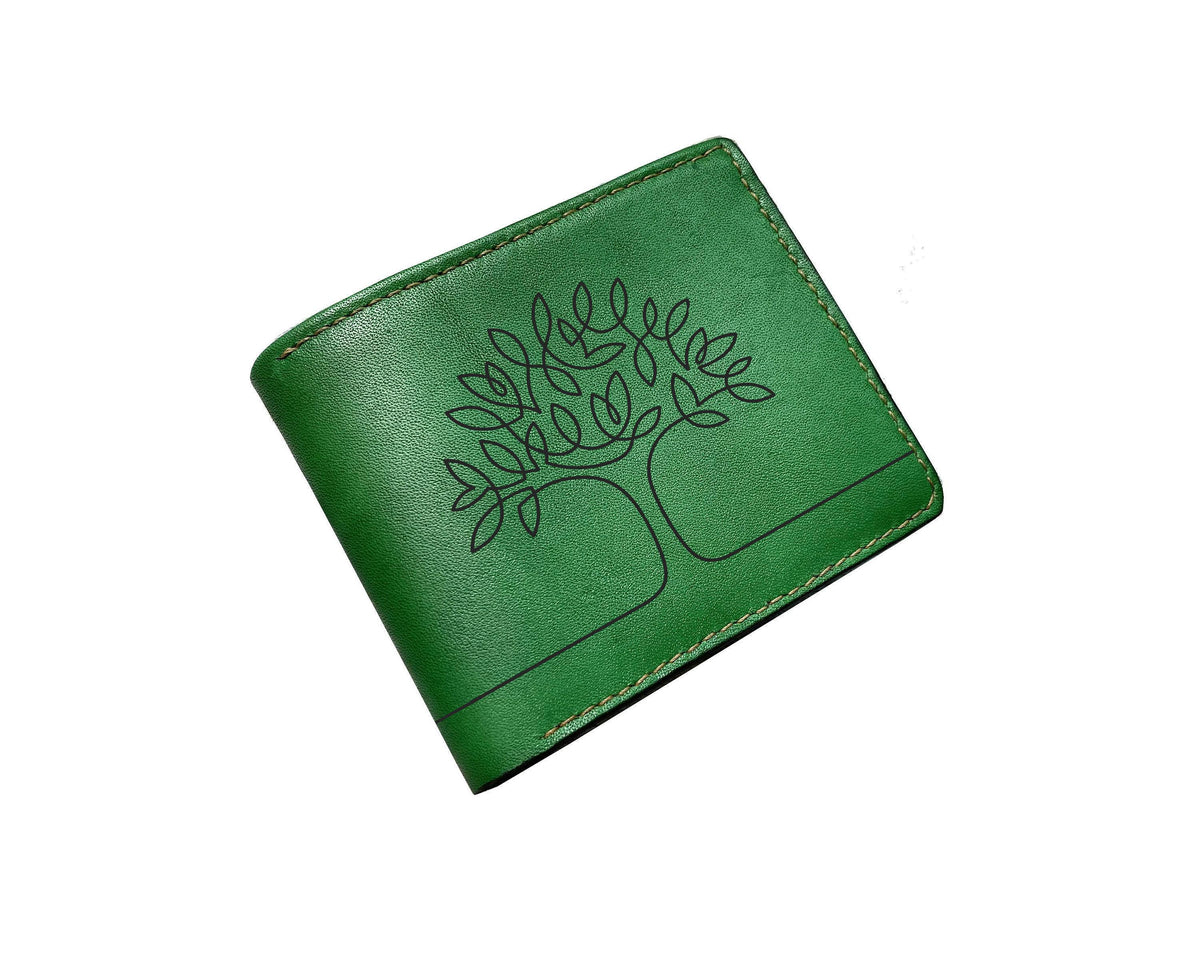 Handmade Leather Men's Wallet, Tree Forest Engraved, Personalized Gift