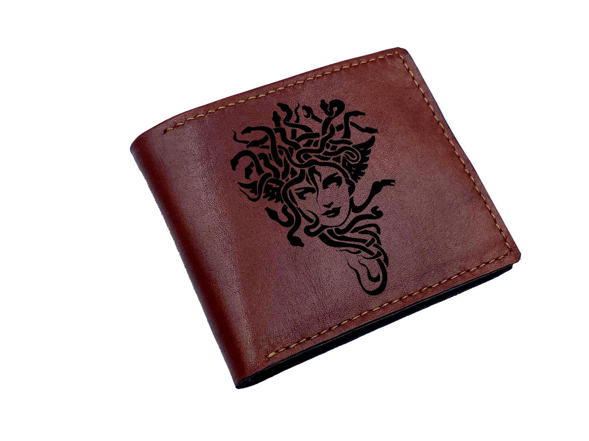 Medusa Leather Wallet, Handmade Men's Bifold, Personalized Gift