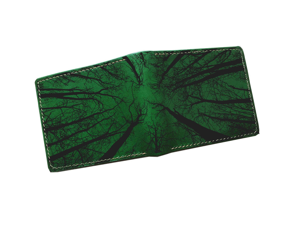 Custom Engraved Leather Men's Wallet: Forest Sky, RFID Blocking