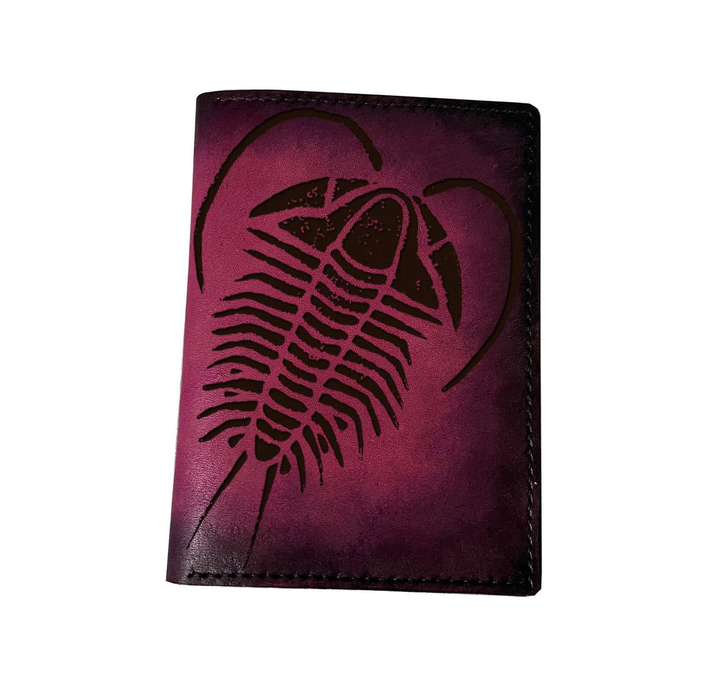 Genuine Leather Wallet with Trilobite Fossil Engraving – Handmade Bifold Card Holder