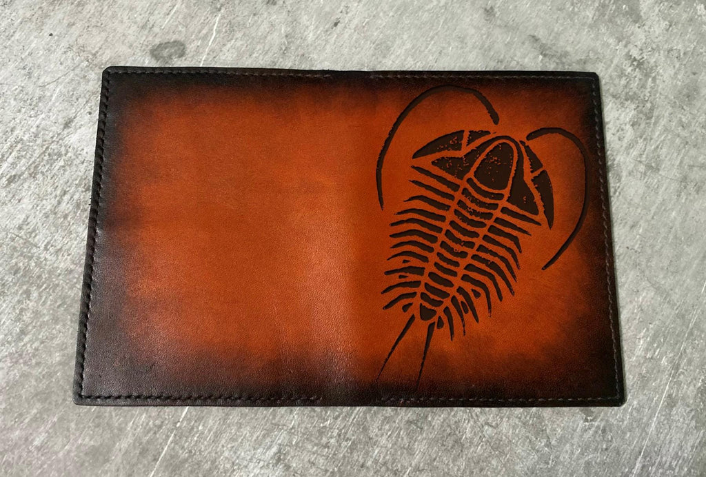 Genuine Leather Wallet with Trilobite Fossil Engraving – Handmade Bifold Card Holder