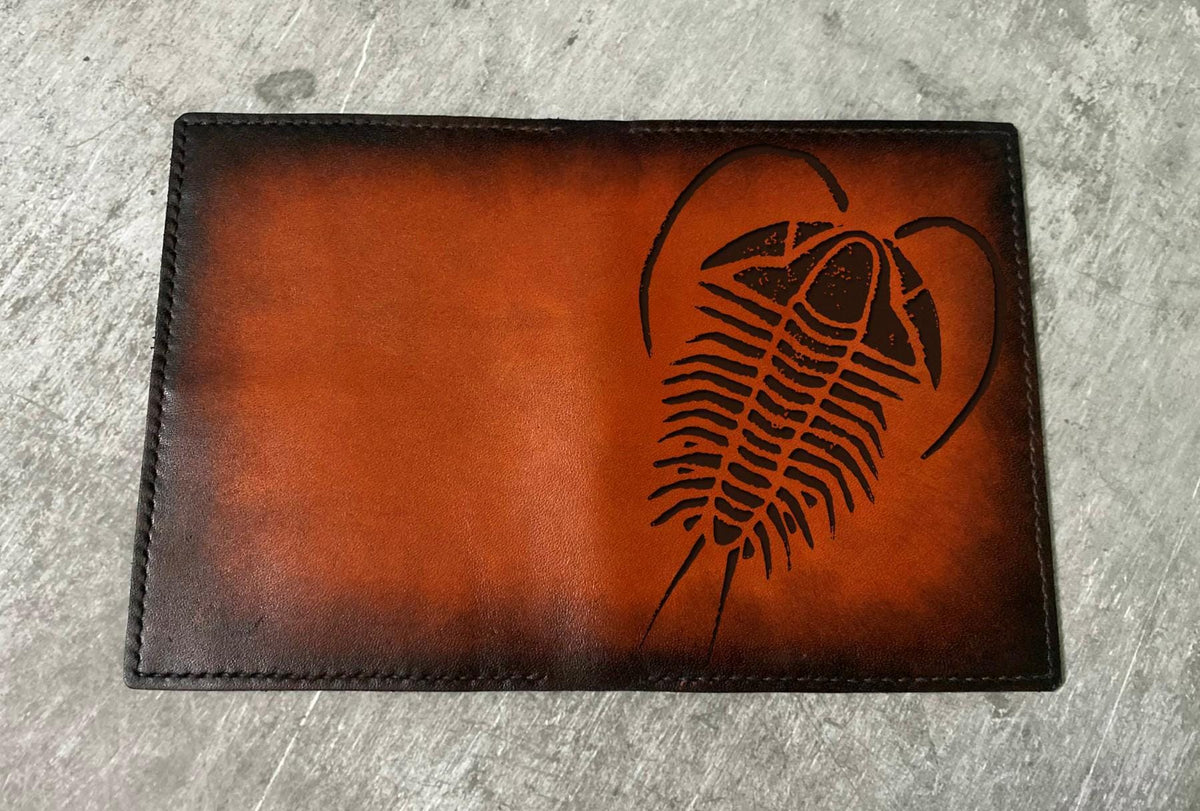 Genuine Leather Wallet with Trilobite Fossil Engraving – Handmade Bifold Card Holder
