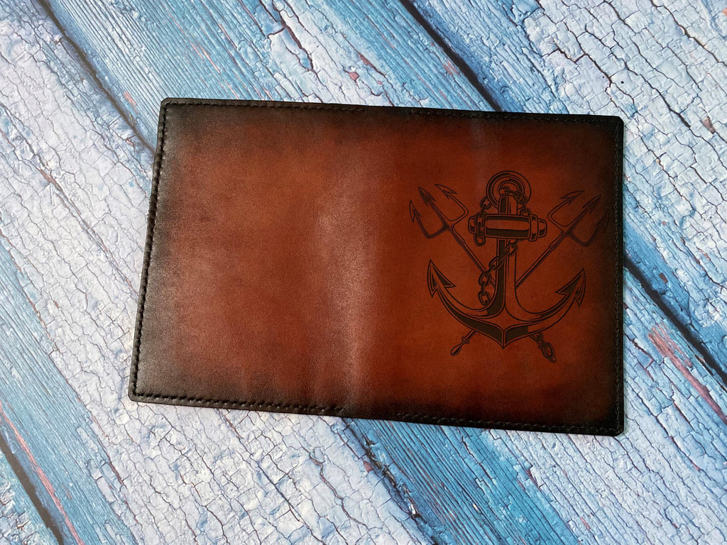 Handmade Leather Anchor Passport Wallet: Custom Engraved Travel Case