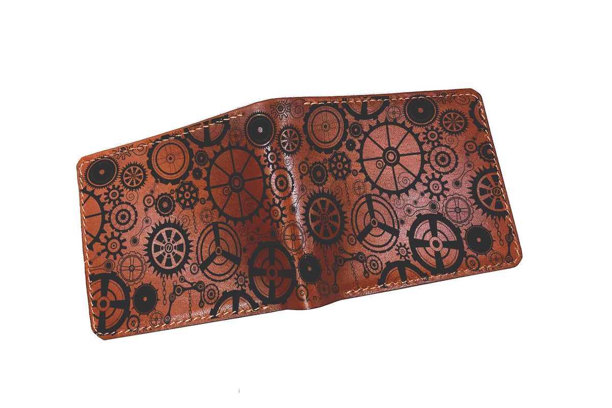 Personalized Steampunk Leather Wallet: RFID Blocking Pipes Pattern