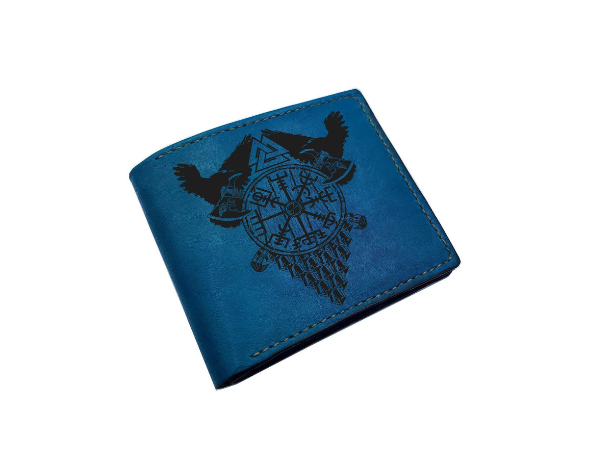 Personalized Leather Wallet: Celtic Viking Sword Shield, Handmade