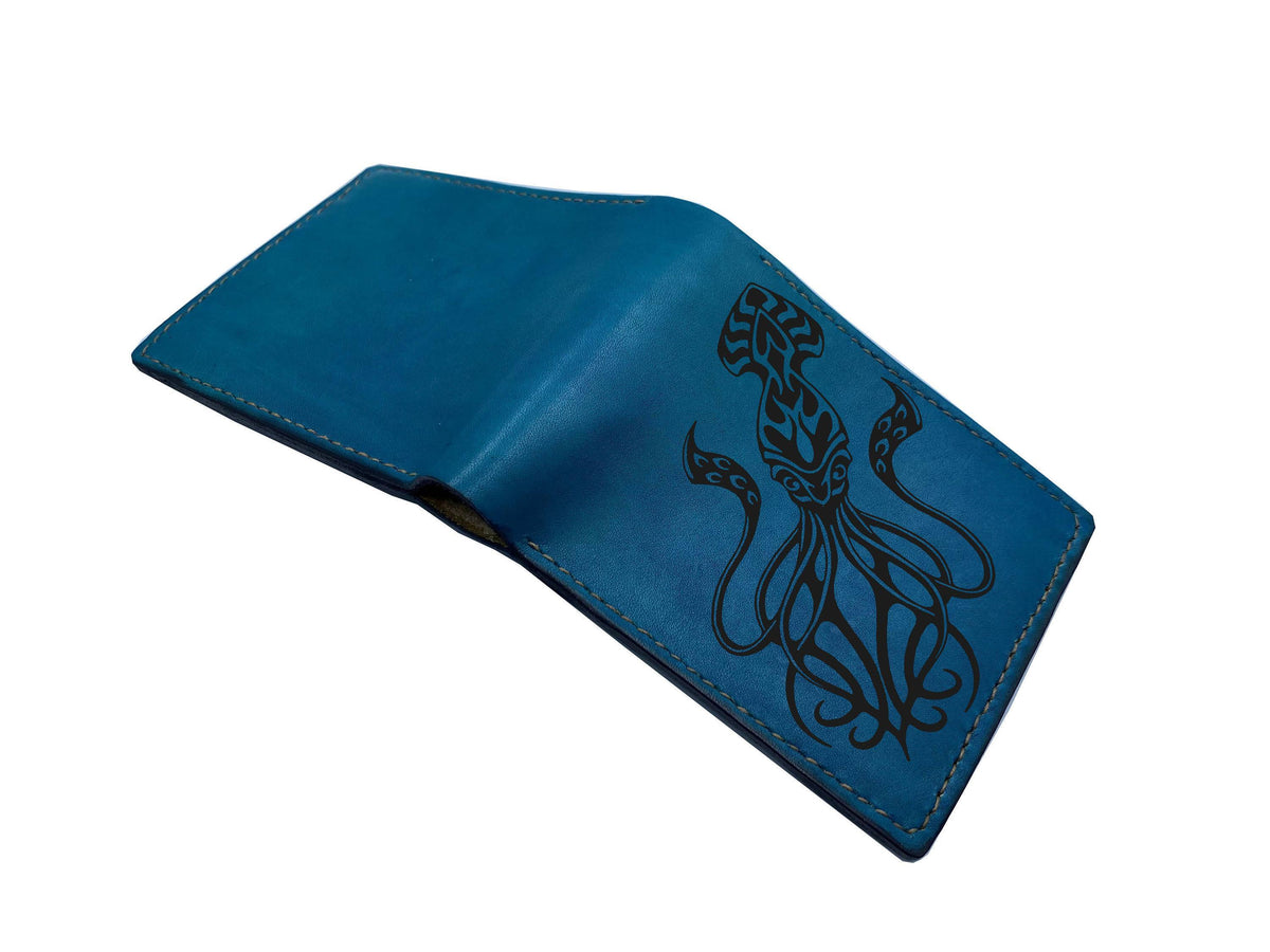 Kraken Leather Wallet: Handmade Octopus Pattern, Customized Gift