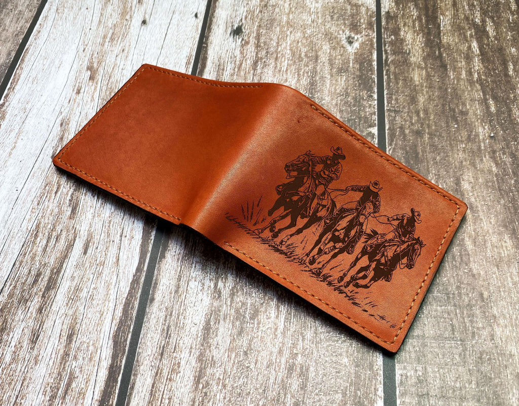 Handmade Cowboy Leather Bifold Wallet, Wild West Style