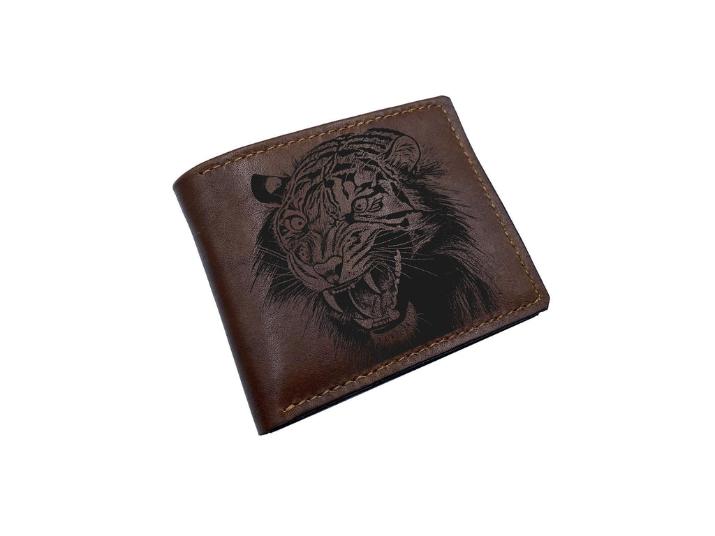 Sabertooth Tiger Drawing Leather Wallet: Engraved Animal Art
