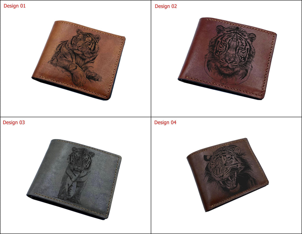 Sabertooth Tiger Drawing Leather Wallet: Engraved Animal Art