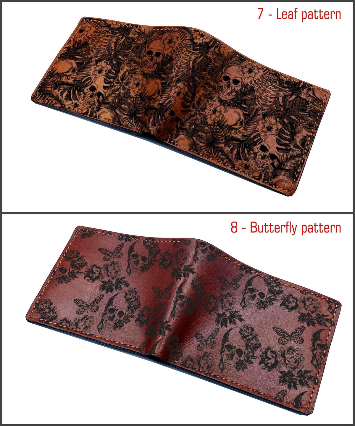 Handmade Skull Pattern Leather Wallet: Personalized Horror Style Gift