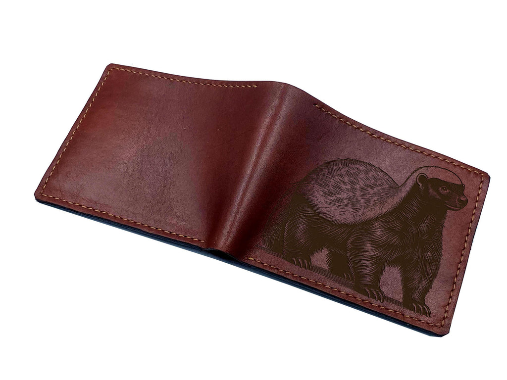 Engraved Honey Badger Leather Wallet - Custom Animal Anniversary Gift