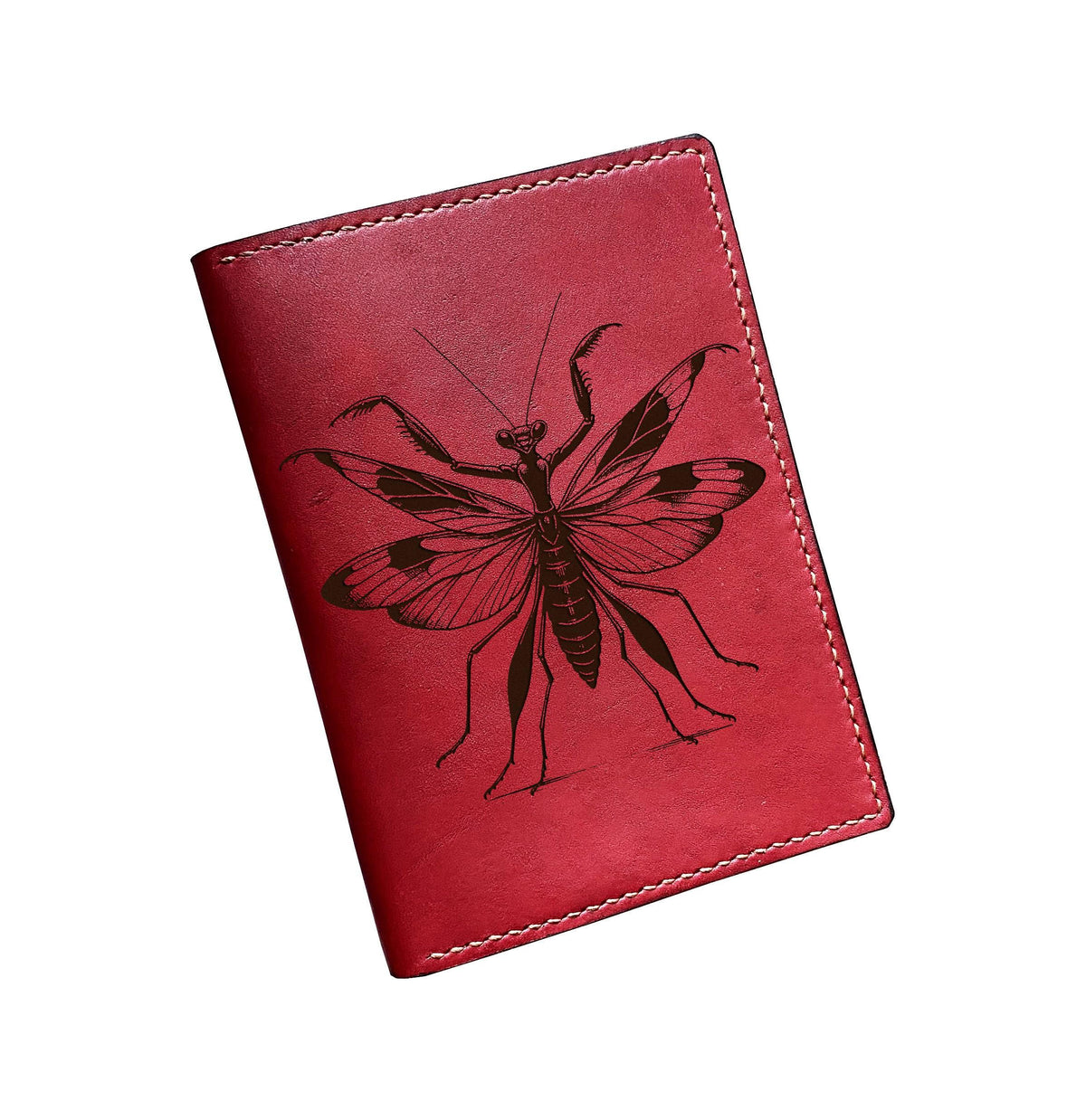 Mantis engrave genuine leather wallet, insect lover gift ideas, customized wallet for him