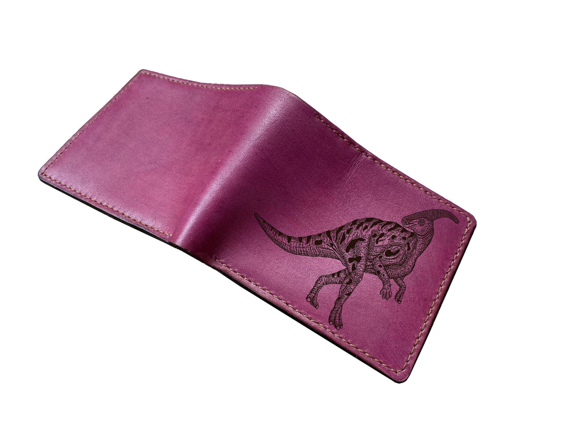 Parasaurolophus Leather Wallet, Handmade Dinosaur Gift