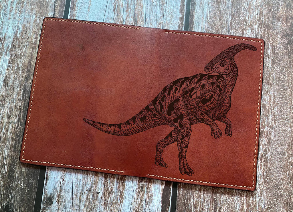 Parasaurolophus Leather Wallet, Handmade Dinosaur Gift