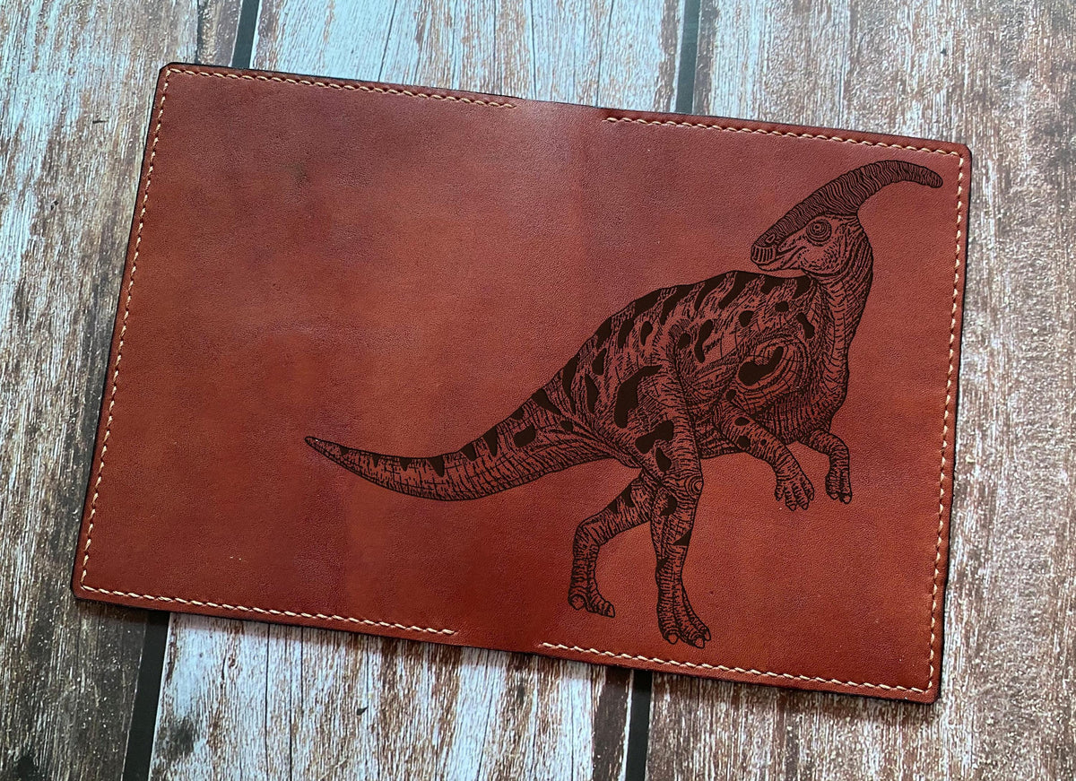 Parasaurolophus Leather Wallet, Handmade Dinosaur Gift