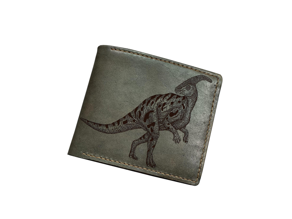 Parasaurolophus Leather Wallet, Handmade Dinosaur Gift
