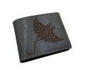 Stingray tattoo leather handmade wallet, personalized polynesian fish gift, ocean sea pattern wallet