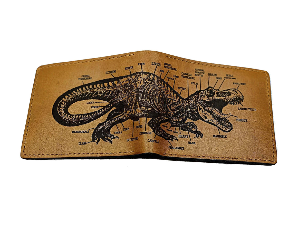 Personalized Dinosaur Anatomy Leather Wallet - Handmade T-rex gifts