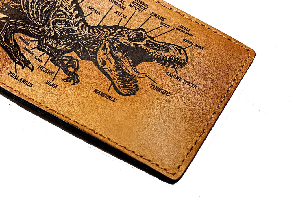 Personalized Dinosaur Anatomy Leather Wallet - Handmade T-rex gifts