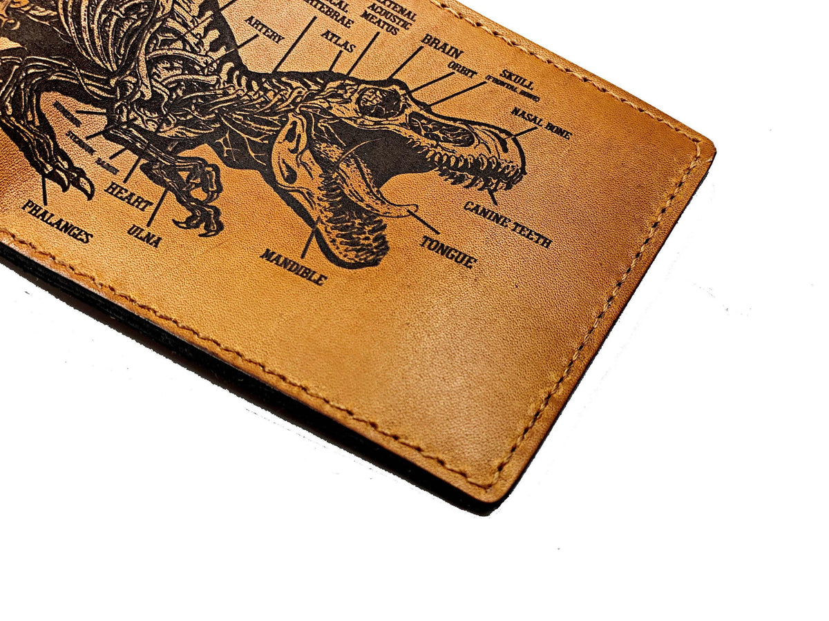 Personalized Dinosaur Anatomy Leather Wallet - Handmade T-rex gifts