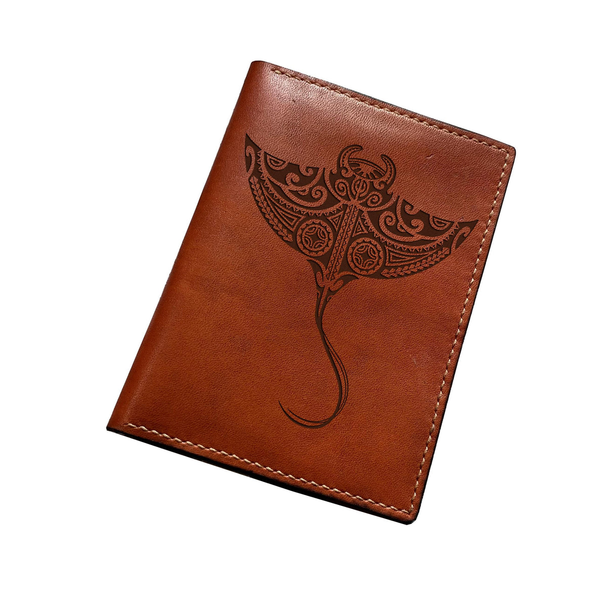 Stingray tattoo leather handmade wallet, personalized polynesian fish gift, ocean sea pattern wallet