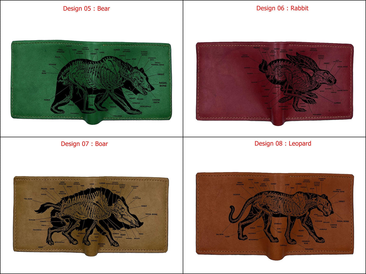 Personalized Dinosaur Anatomy Leather Wallet - Handmade T-rex gifts