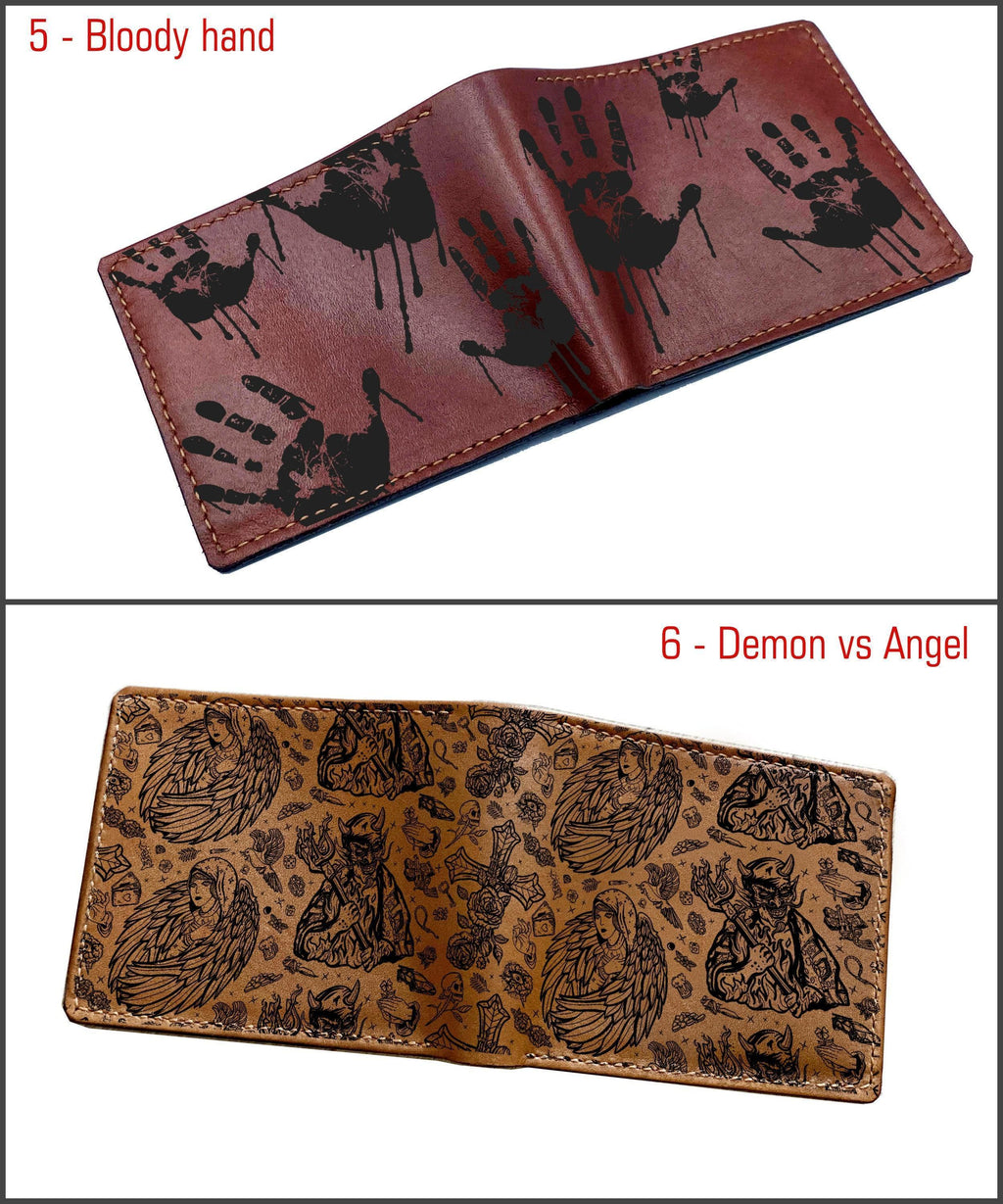 Custom Leather Wallet, Bloody Hand Print, Horror Halloween Gift
