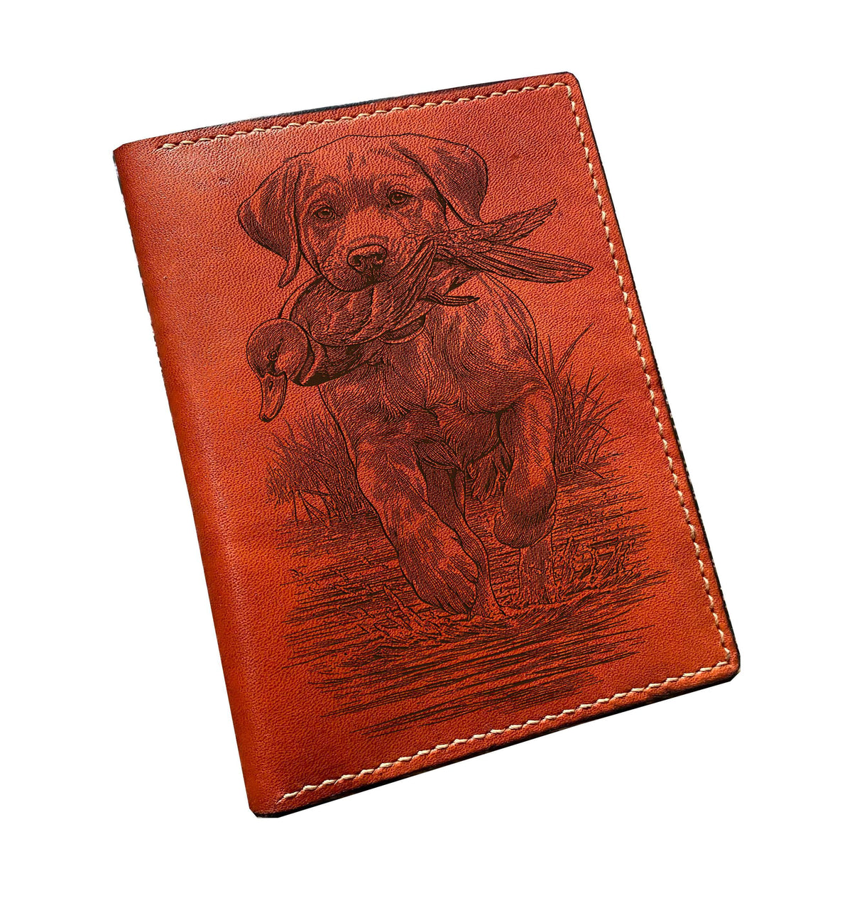 Handmade Leather Hunting Dog Wallet, Custom Engraved Gift