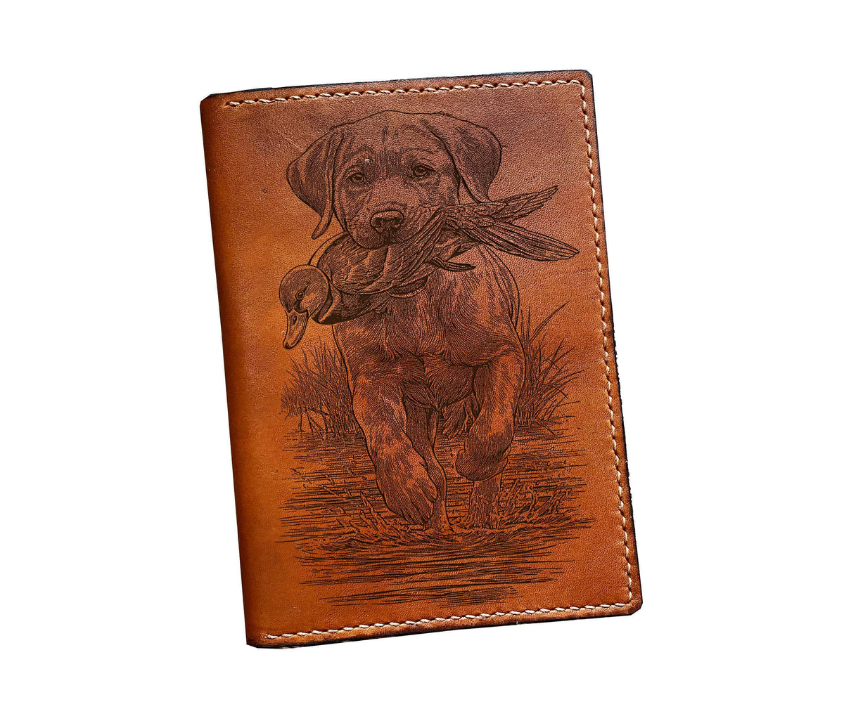 Handmade Leather Hunting Dog Wallet, Custom Engraved Gift