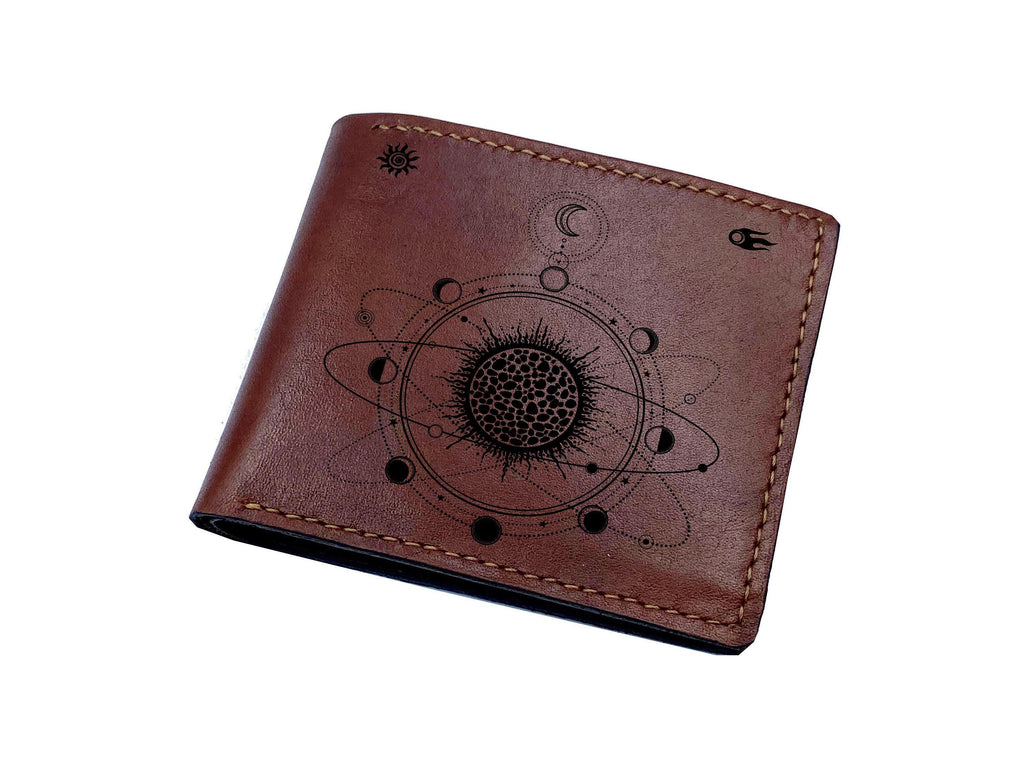 Personalized Leather Wallet: Solar System Planets Map, Astronomy Gift