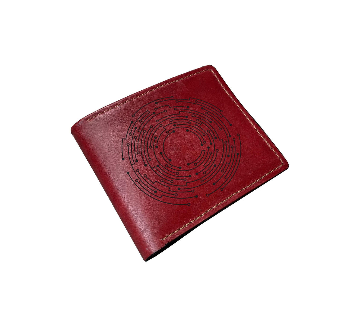 Engraved Circuit Board Leather Wallet, Personalized Tech Gift