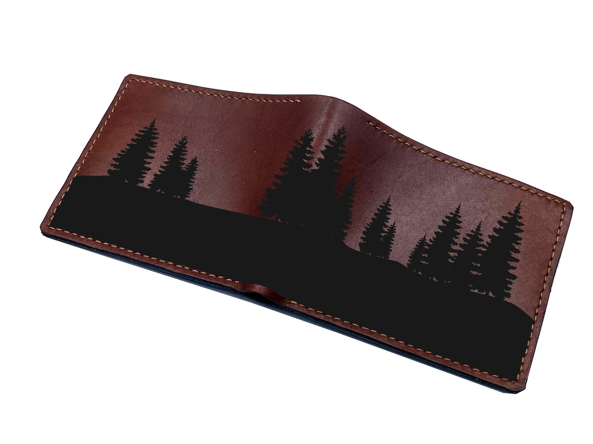 Handmade Leather Wallet, Olive Tree Engraved, Botanic Design