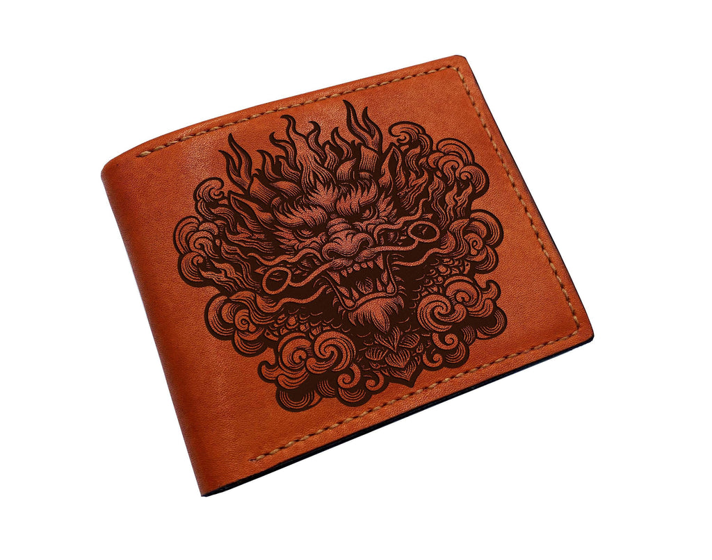 Dragon Leather Wallet: Custom Engraved Handmade Bi-Fold